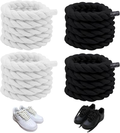 2 Paar Ronde Schoenenveters voor Sneakers en Sportschoenen (150 cm, Wit en Zwart)