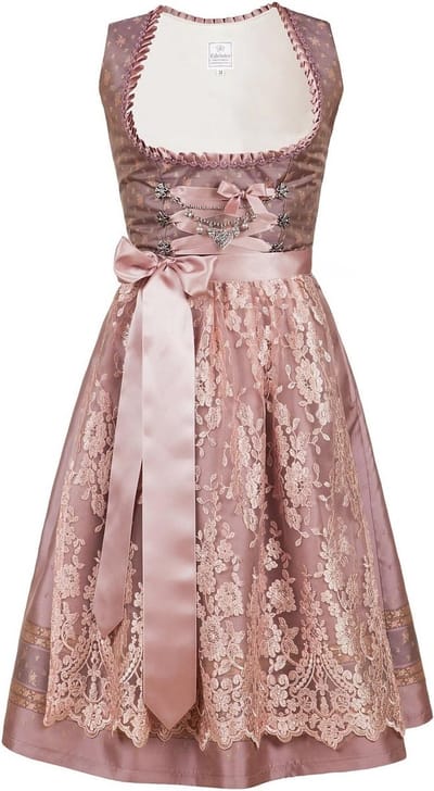 Midi Dirndl Jurk - Traditionele Klederdracht - Oktoberfest Feest - Inclusief Kant Schort - Maat 32-56 - Lichtpaars Goud