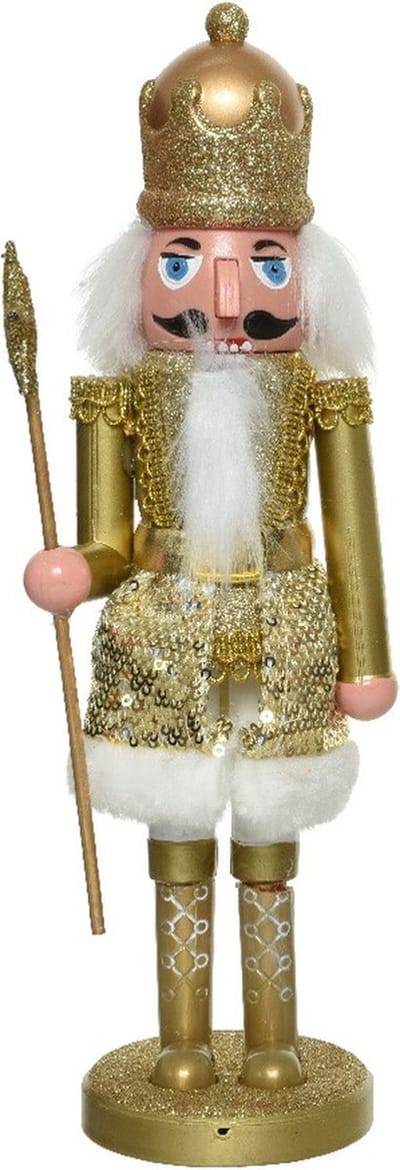 Kerstbeeldje kunststof notenkraker poppetje/soldaat goud 28 cm kerstbeeldjes - Kerstversiering/woondecoratie