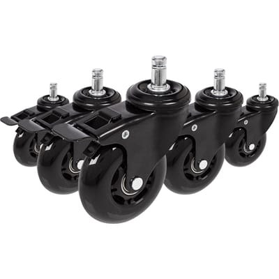 5x Luxe zachte wielen ROLO SKATE 11mm / 75 mm incl rem zwart (5 Pack) hjh OFFICE