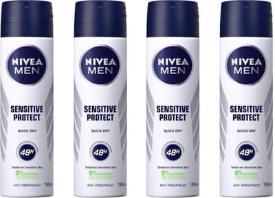 NIVEA MEN Sensitive Protect Deodorant Spray  0% Alcohol - Voordeelverpakking 4 x 150 ml