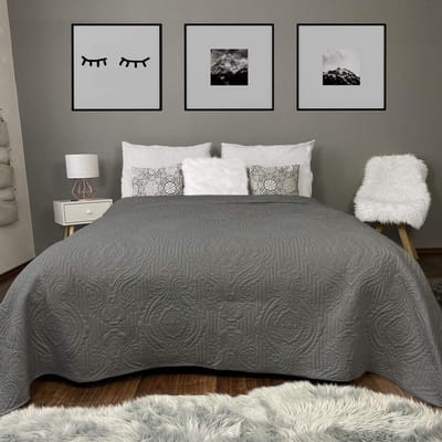 La'Moussawi ® Elegante en Comfortabele XXL Sprei met Ornamenten in Donkergrijs 200 x 220 cm