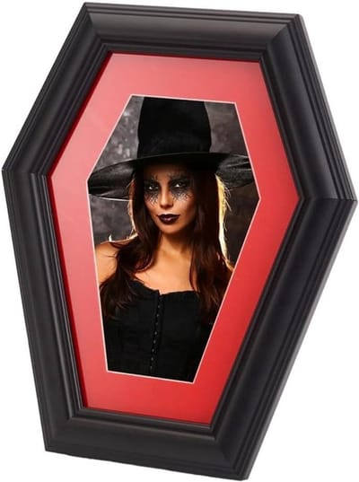 Houten fotolijst - Zwart - Zeshoekig - Halloween - Gotische stijl - Fotodisplay - Geschikt voor 10 x 15 cm - Doe-het-zelf - Feestdecoratie - Uniek design - Decoratief accent