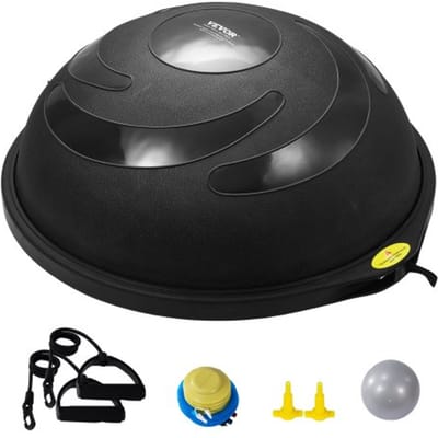 VEVOR Halve Oefenbal Trainer, 66 cm Balansbal Trainer, 680 kg Capaciteit Stabiliteitsbal, Yogabal met Weerstandsbanden en Voetpomp, Kracht Fitnessbal voor Thuisgym, Zwart