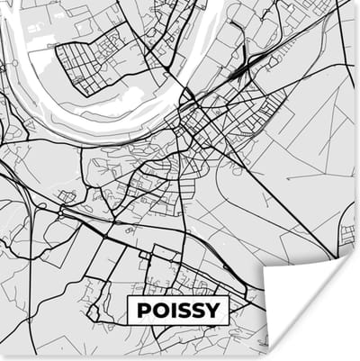 Poster Stadskaart – Frankrijk – Kaart – Poissy – Plattegrond - 100x100 cm XXL
