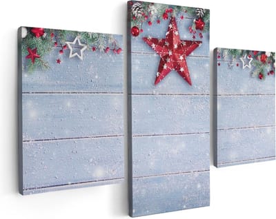 Artaza Canvas Schilderij Drieluik Kerst Achtergrond Met Sneeuw Op Tafel - 90x60 - Foto Op Canvas - Canvas Print
