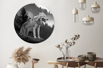 WallCircle® Wandcirkel 120x120 cm - Muurcirkel Inductie beschermer - Wolf - Bos - Inductie mat - Muurdecoratie woonkamer - Wanddecoratie slaapkamer - Kamer decoratie accessoires - Ronde schilderijen XXL