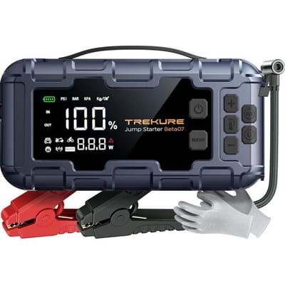 TREKURE Beta07 6000A Startapparaat voor Auto 12V met Luchtcompressor (160PSI), Draagbare Accu Booster met 45W PD Snelladen, 3.3 Inch Slim Display,