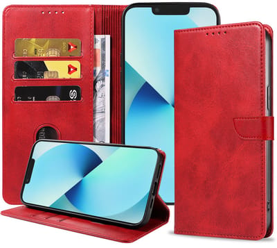 Geschikt voor iPhone 13 Telefoonhoesje Kunstleer met Magnetisch lipje en Pasjeshouder Book Case met Klepje - Rood - Smartphonica geschikt voor iPhone 13
