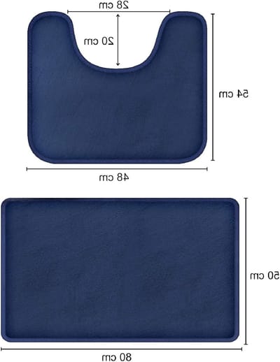 Memory Foam Badmat Set van 2, Antislip en Absorberend U-Vormig Tapijt voor Badkamer, Machinewasbaar en Extra Zacht (Donkerblauw)