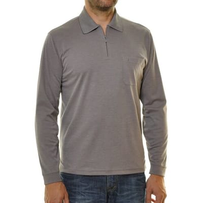 Ragman Zipper Softknit Polo Longsleeve Breast Pocket Silver / male