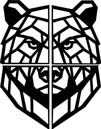 Beer line-art wanddecoratie – dierenkop wandbord – groot 76×58 cm – 4-delig – populierenhout zwart