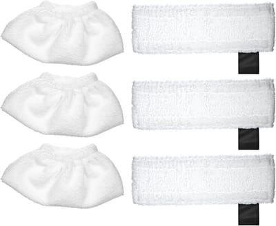 Stoomreiniger Doeken Set - Microvezel Pads - Grondig Reinigen - Wasbaar Herbruikbaar - 3x Mondstukhoes 3x Vloerpad - Wit