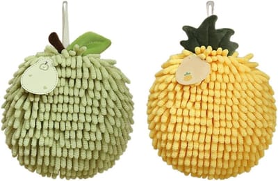 Fuzzy Ball Handdoeken - Chenille Microvezel - Snel Drogen - Directe Absorptie - 2 stuks - Geel Groen