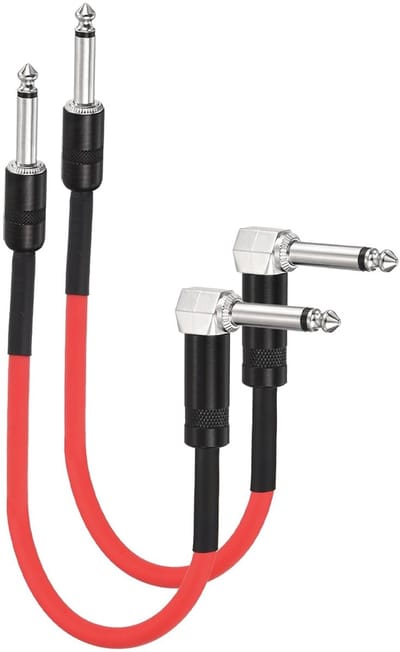 Patchkabel voor Gitaar 16 Inch Pedalboard, 1/4 Inch Metalen Rechte en Gebogen TS Rectangular Effecten Pedalen Kabel, Rood