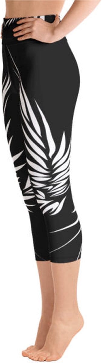 Sportlegging - Capri 3/4 - design Yin Yang Power Up - High Waist - Dry Fit - High Performance - 4way stretch - unieke print - UPF 50+ - Hardloop - Yoga - Fitness - Dans  - Pilates - Training - sportbroek – zwart wit - maat XL
