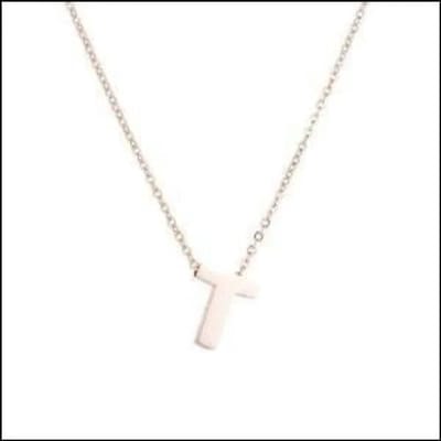 Aramat Jewels | Halskettingen | Rosékleurige Initiaal Ketting RVS – 45cm Gepersonaliseerde Letter Ketting | T | |1,5mm | Staal | Volwassenen | Verkleurd niet