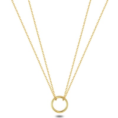 Twice As Nice Halsketting in goudkleurig edelstaal, dubbele ketting, open cirkel 40cm+5cm