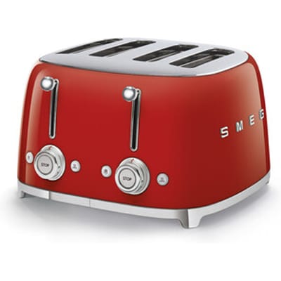 SMEG TSF03RDEU Broodrooster - 4 Sneden - 4 Brede Sleuven - 2000W - 6 Bruiningsstanden - Ontdooifunctie, Opwarmfunctie & Bagelfunctie - '50s Style - Rood