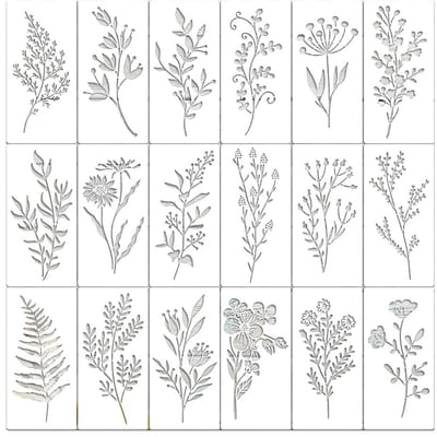 Dailygoods- Sjablonen 18 stuks - Herbruikbare Kunststof - Natuurlijk Thema Bloemen/Vlinders/Vogels - Afmetingen 15 x 7,5 cm - Perfect voor Schilderen - Eenvoudig te Gebruiken - Stencils