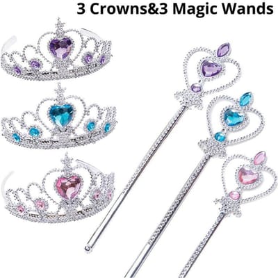 6 stuks Strass Tiara Kroon en Toverstaf Ideaal Voor Meisjes Tieners Verjaardagscadeau met Glitters Kristallen Hoepel Sieraden Haaraccessoires 3PCs&Other gray