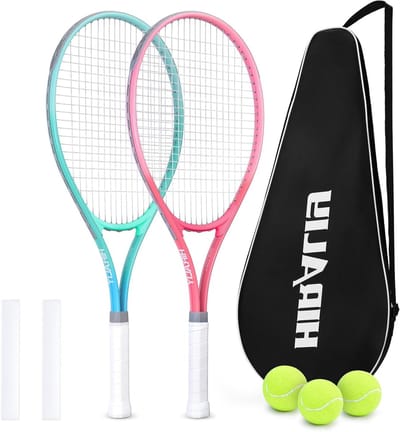 Tennisrackets Set van 27 Inch voor Volwassenen, 2 Spelers, Inclusief Overgrip, Tennisballen en Draagtas, Ideaal voor Beginners en Recreatieve Sporten