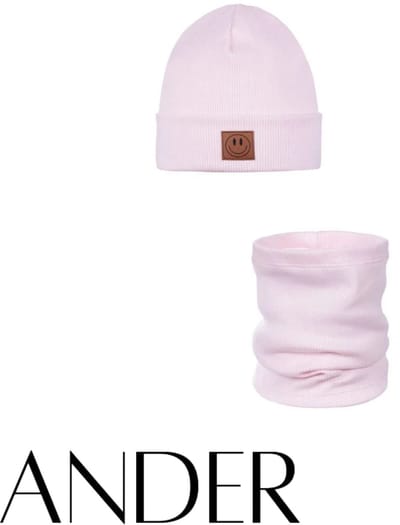 ANDER™ Kinder Muts beanie & Colsjaal Set - Katoen Comfort - Powder Pink maat 52-56