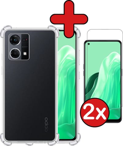 Hoesje - Met Screenprotector - 2 Stuks - Geschikt voor OPPO Reno 7 - Sterk & Shockproof - Back Cover - Siliconen Case - Telefoon Hoes - Shock Proof - Telefoonhoes - Transparant
