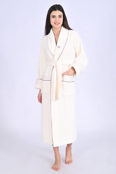 Dames Badjas Loren met pantoffels/ Creme kleur / maat M