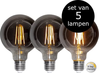 5-Pack | 3 standen - G95 Globelamp - E27 - 3.9W- Super Warm Wit - 2200K - Dimbaar