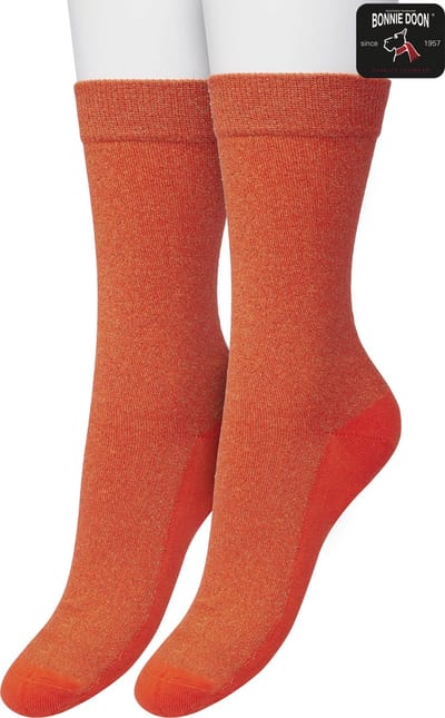 Bonnie Doon Set Katoenen Glitter Sokken Dames Oranje maat 36/42 - Set met 2 paar Sokken - Glitter Subtiel - Katoen met zachte Lurex - Zachte Sokken - Gladde Naden - Perfecte Pasform - 2 pack - Multipack - Poinciana Oranje - OL05113802.324
