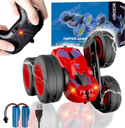 HyperWheels - Bestuurbare Auto voor Jongens - Speelgoed Stuntauto voor Binnen of Buiten - Rood met Zwart - incl. 2 accu's