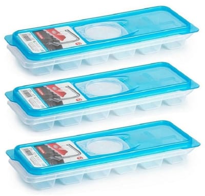 Plasticforte IJsblokjesvorm met deksel - 3x - 12 ijsklontjes - kunststof - ijsblauw - ijsblokjes maken