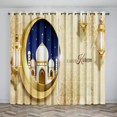 Goedkope Goud Zwart Boho Ramadan Lslamic Moslim Kareem Dunne Raamgordijn voor Woonkamer Slaapkamer Decor 2 stuks W50xH130(CM)x2pcs&Grommet Top