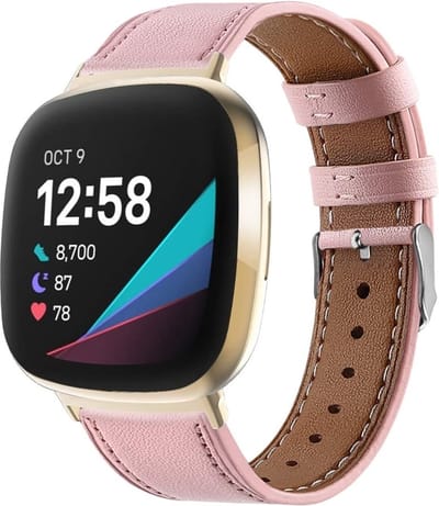 Strap-it Smartwatch bandje leer - leren bandje geschikt voor Fitbit Versa 3 / Fitbit Sense - roze