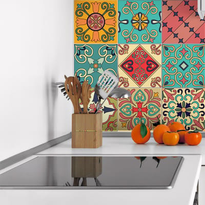Zelfklevende tegelmuurstickers voor keuken en badkamer - 9 Oosterse mozaïektegelstickers - 9 stickers 10x10cm