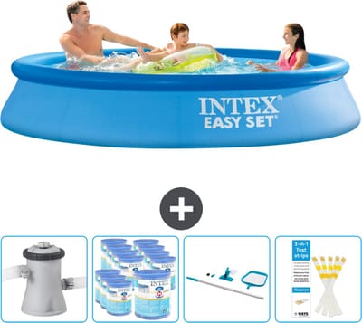 Intex Rond Opblaasbaar Easy Set Zwembad - 305 x 61 cm - Blauw - Inclusief Pomp Filters - Schoonmaakset - Testrips