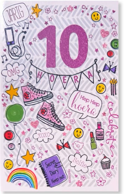 10 Jaar Verjaardag Wenskaart - 12 x 17 cm - Leeftijd wenskaartgevouwen kaart Inclusief envelop