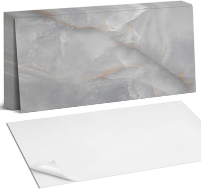Coloray Plaktegels - Elegant marmerpatroon Zelfklevende Wandtegels - 40 cm x 20 cm - Grijs Plaktegels - 10 stuks - Rechthoek PVC Tegels - Plaktegels Badkamer - Vloertegels Zelfklevend - Vinyl Tegels - Portugese Tegels