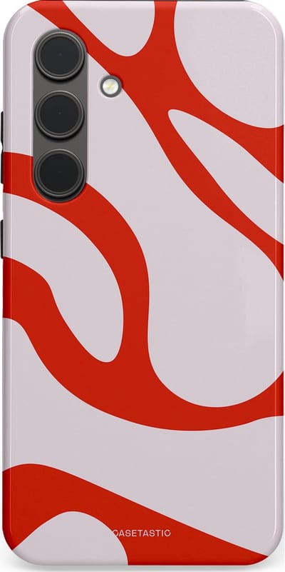 Casetastic hoesje geschikt voor Samsung Galaxy S24 - Dubbellaagse bescherming - Oranje Witte Pebbel Stenen - Fashion Case - Lichtgrijs Rood