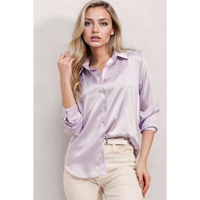 Satin Lange Mouw Knopshirt
