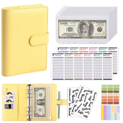 A6 Budget Planner & Spaarplanner / Budgetmap Planner 6-Gaats 8 Ritssluitingen Enveloppen 2 Stickers Eén Notitieboek Portemonnee voor Geld Besparen en Geldbeheer Organizer Cash Systeem - Geel