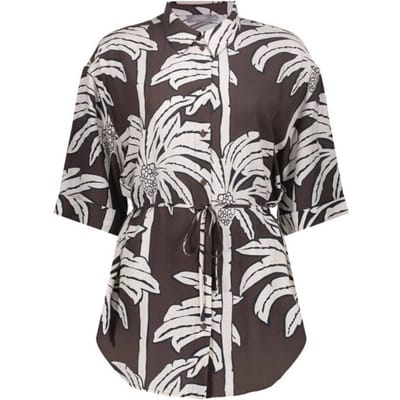 Geisha bruine dames blouse   Punt kraag   Regular fit   Bloemen patroon   Knoopsluiting   Duurzaam   3/4 mouw Bruin XL
