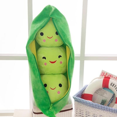 Nieuw 25cm Schattige Erwtjespeul Vorm Pluche Plant Pop 3 Erwtjes Met Stoffen Doos Creatief Speelgoed 2 Kleur Kussens 25cm