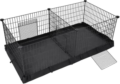 uJOY Dierenkooi - 2 Compartimenten mogelijk - Waterbestendige bodem - Ruime speelomgeving - Stevige constructie - Antislip pads
