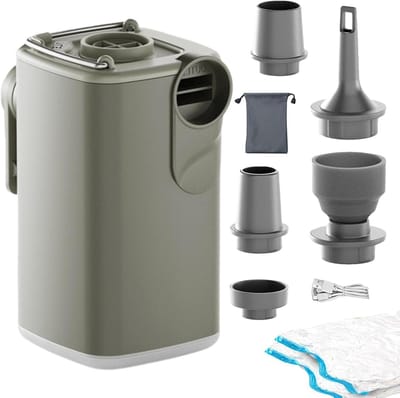 Luchtpomp - Elektrische Inflator - Kamperen en Reizen - Geïntegreerd Kampeerlicht - Compact Formaat - Groen