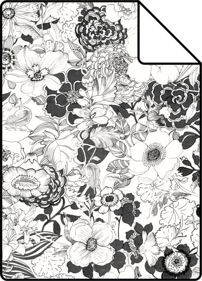 Proefstaal ESTAhome behang bloemen zwart en wit - 26.5 x 21 cm - 138503-S