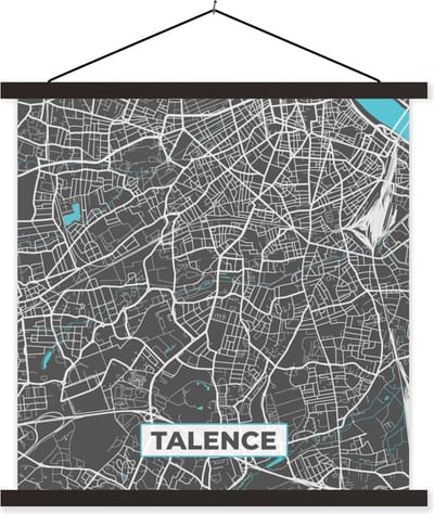 Posterhanger incl. Poster 60x60 cm - Schoolplaat - Talence - Stadskaart - Kaart - Frankrijk - Plattegrond - Textielposter - Zwarte latten - Stadskaart