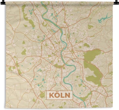 Wandkleed - Wanddoek - Plattegrond - Köln - Stadskaart - Vintage - Kaart - 180x180 cm - Wandtapijt
