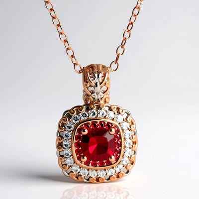 Cavill - 925 Sterling Zilver Rosé Verguld Halsketting - 1,089 ct Rhodoliet Antiek Kussen - Cambodjaanse Zirkonen & Saffieren - 45 cm